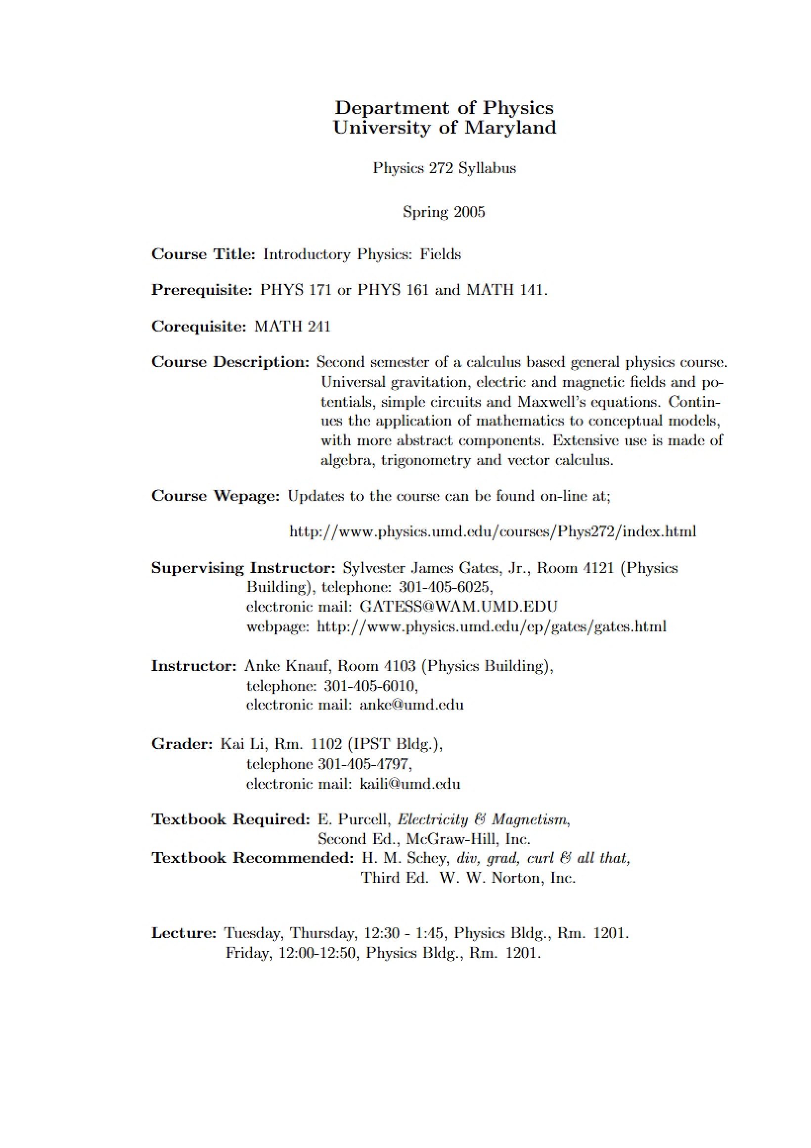 Introductory Physics Fields Syllabus