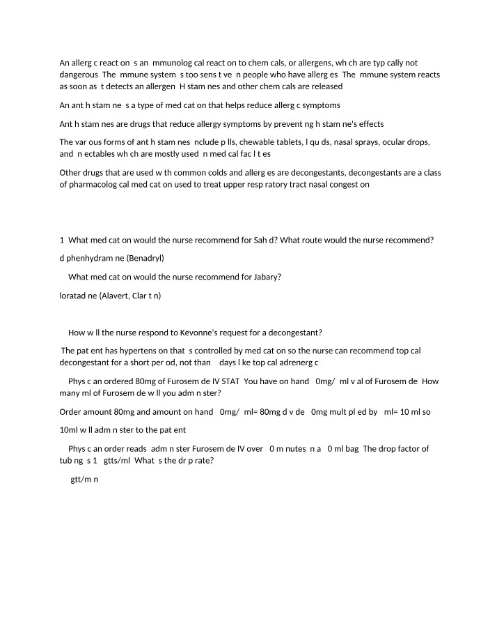 Allergic Reactions - Antihistamines and Calculations