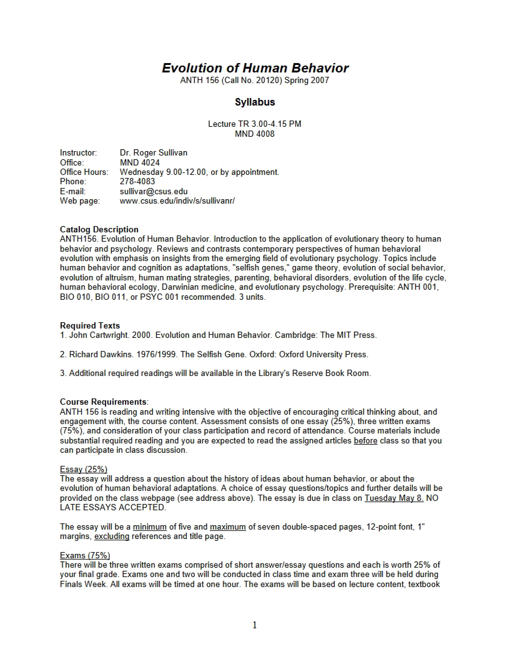 Human Behavior Evolution Syllabus