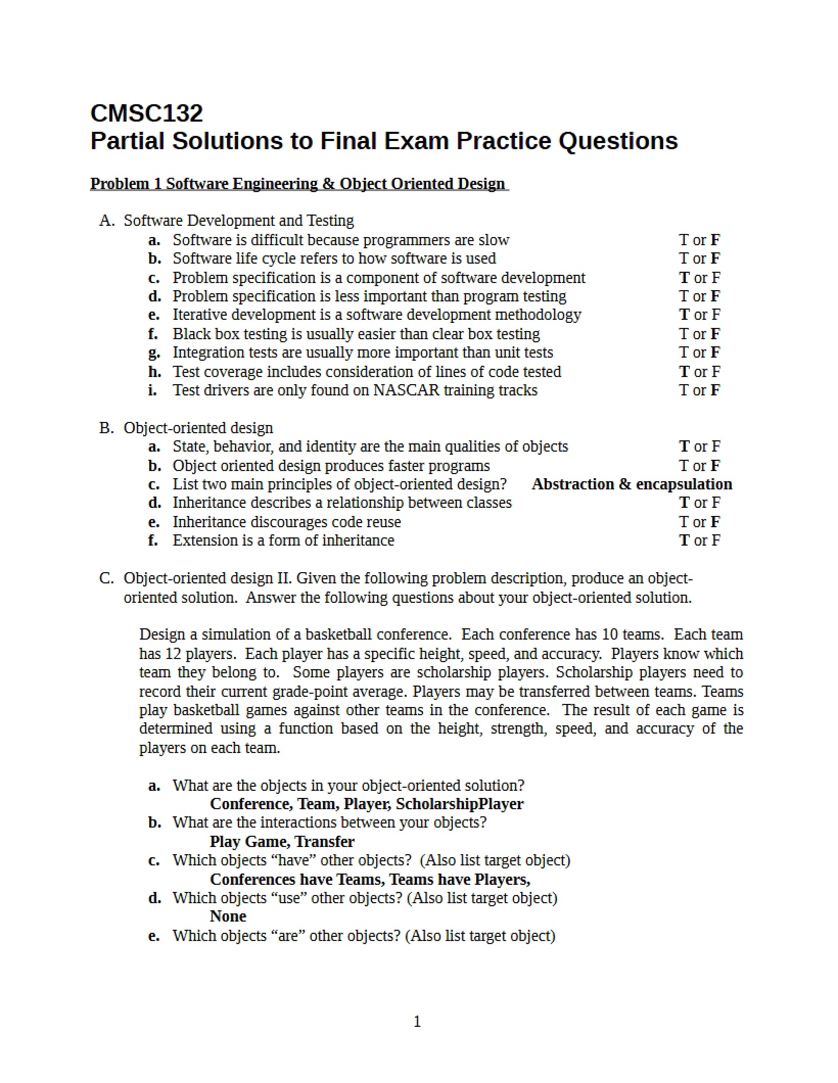 Final Practice Partial Solutions