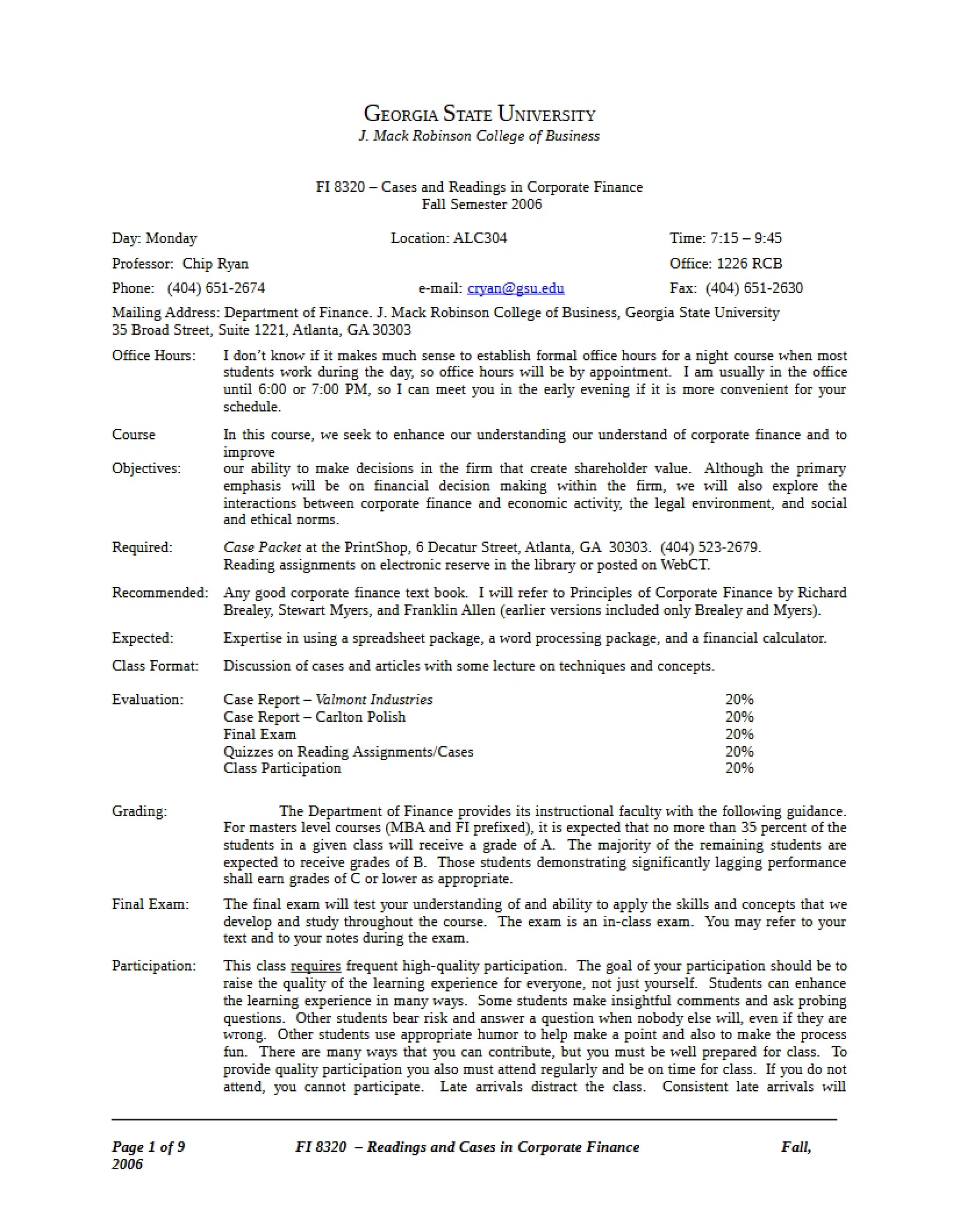 Syllabus for Corporate Financial Strategy (Fall 06)