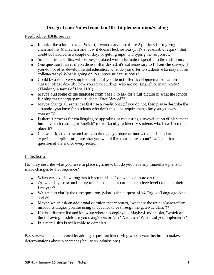 Design Team Notes - Implementation and Scaling (Jan 10)