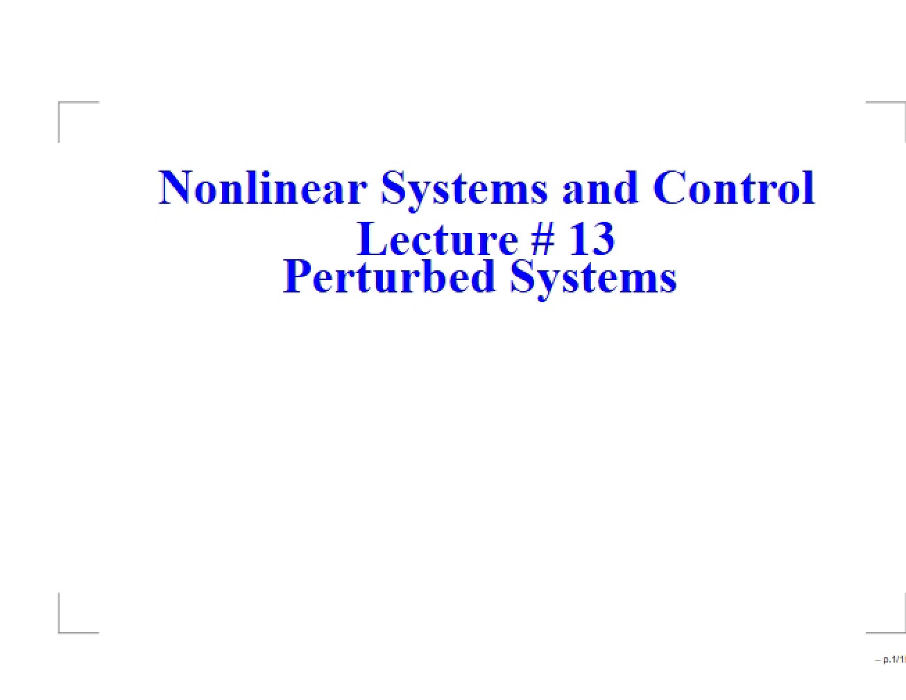Lecture 13 Nonlinear Control