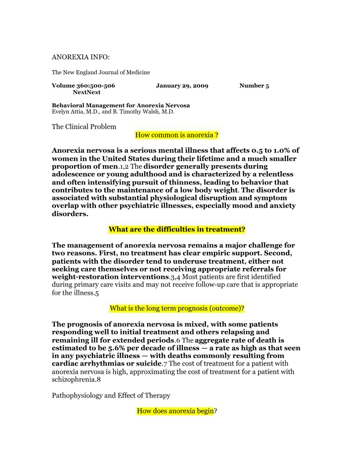 Anorexia Nervosa Behavioral Management