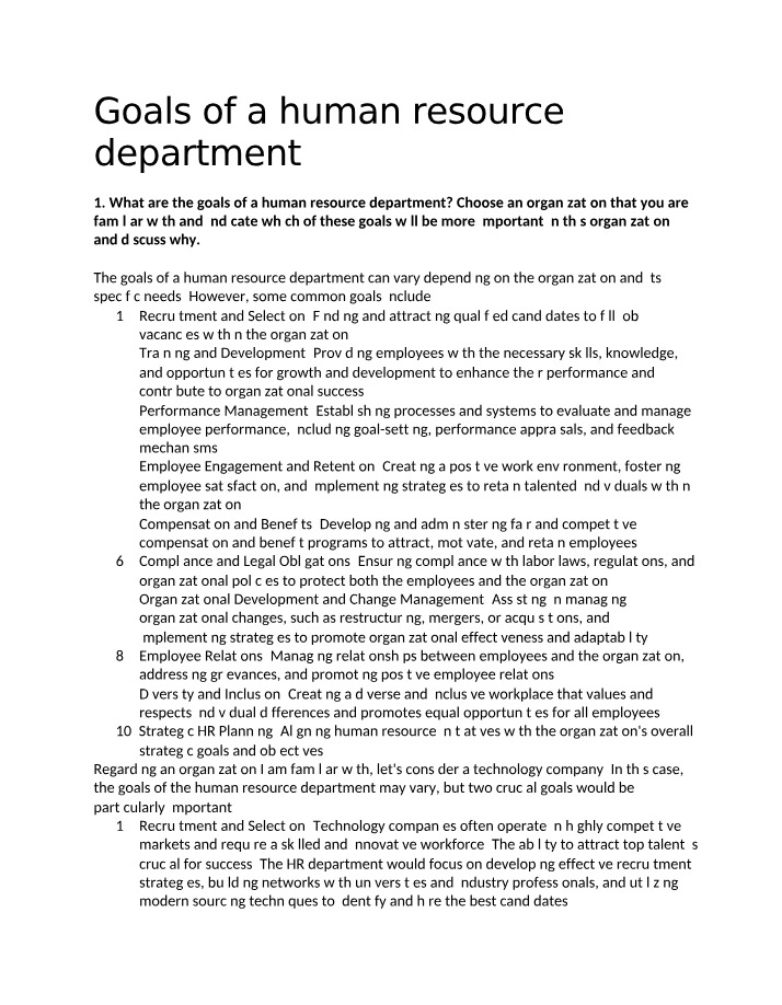 HR Department Goals