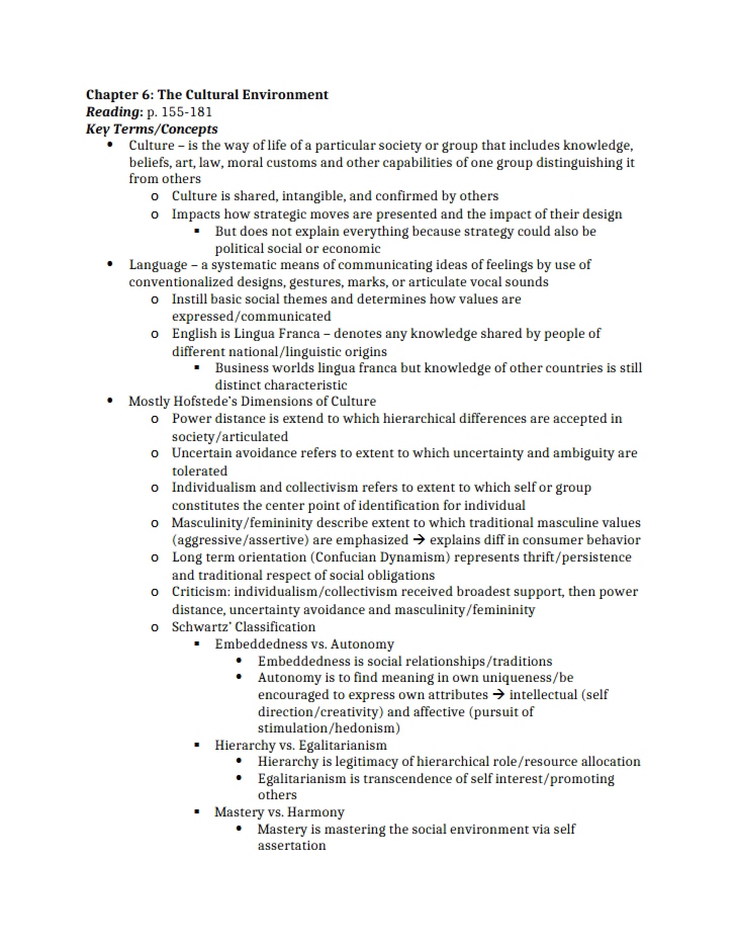 Cultural Environment Overview