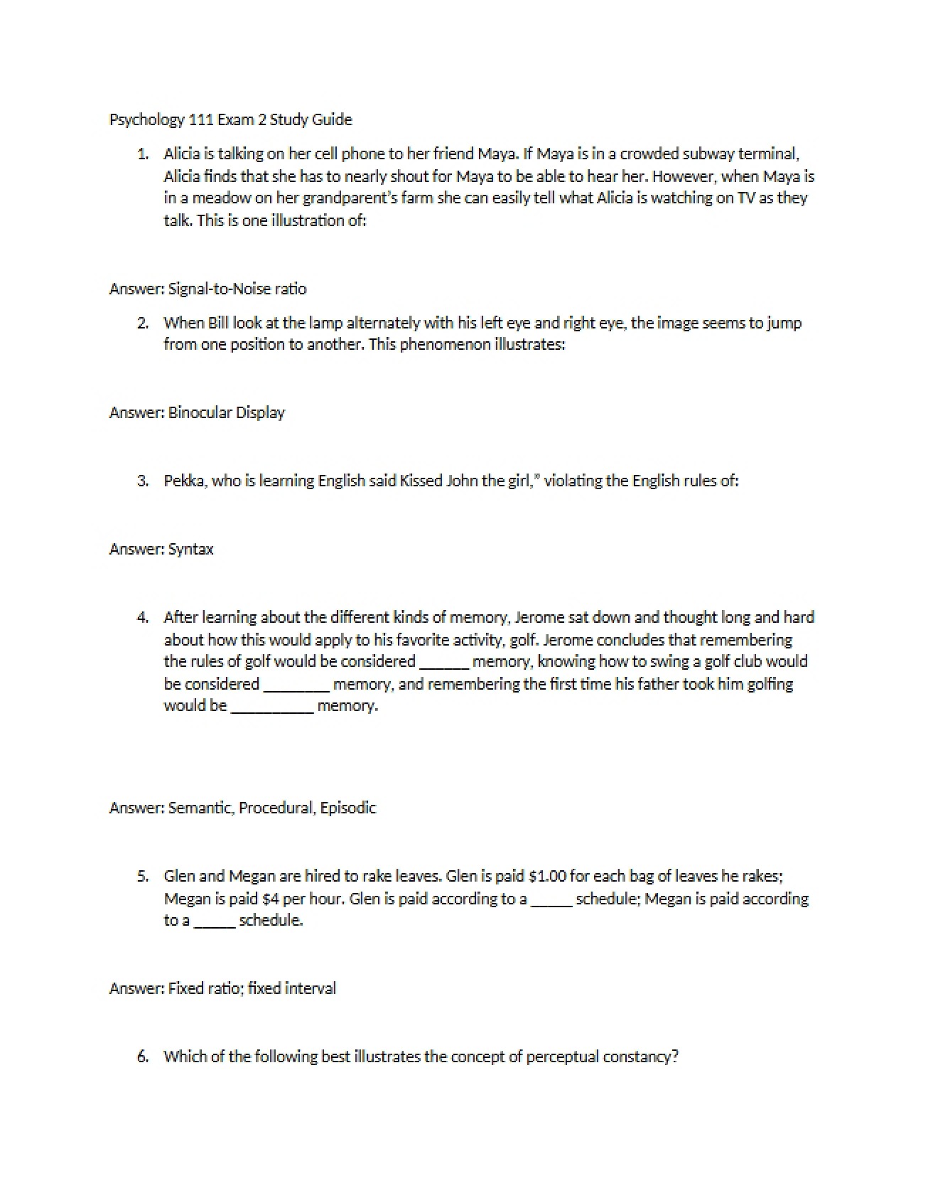 General Psychology Second Examination