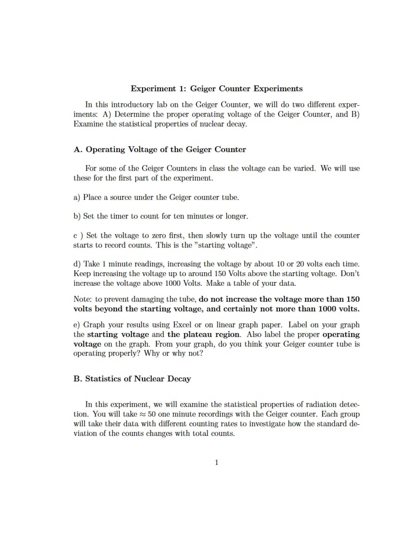 Exp 1 - Experiments with Geiger Counters