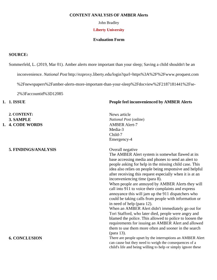 Content Analysis of AMBER Alerts