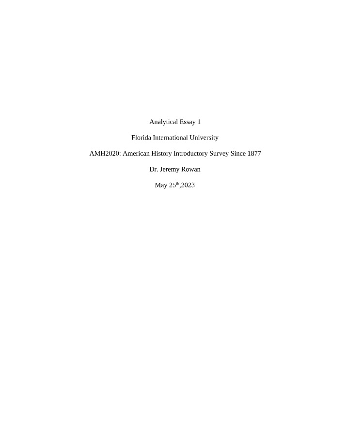 AMH2020 Analytical Essay 1