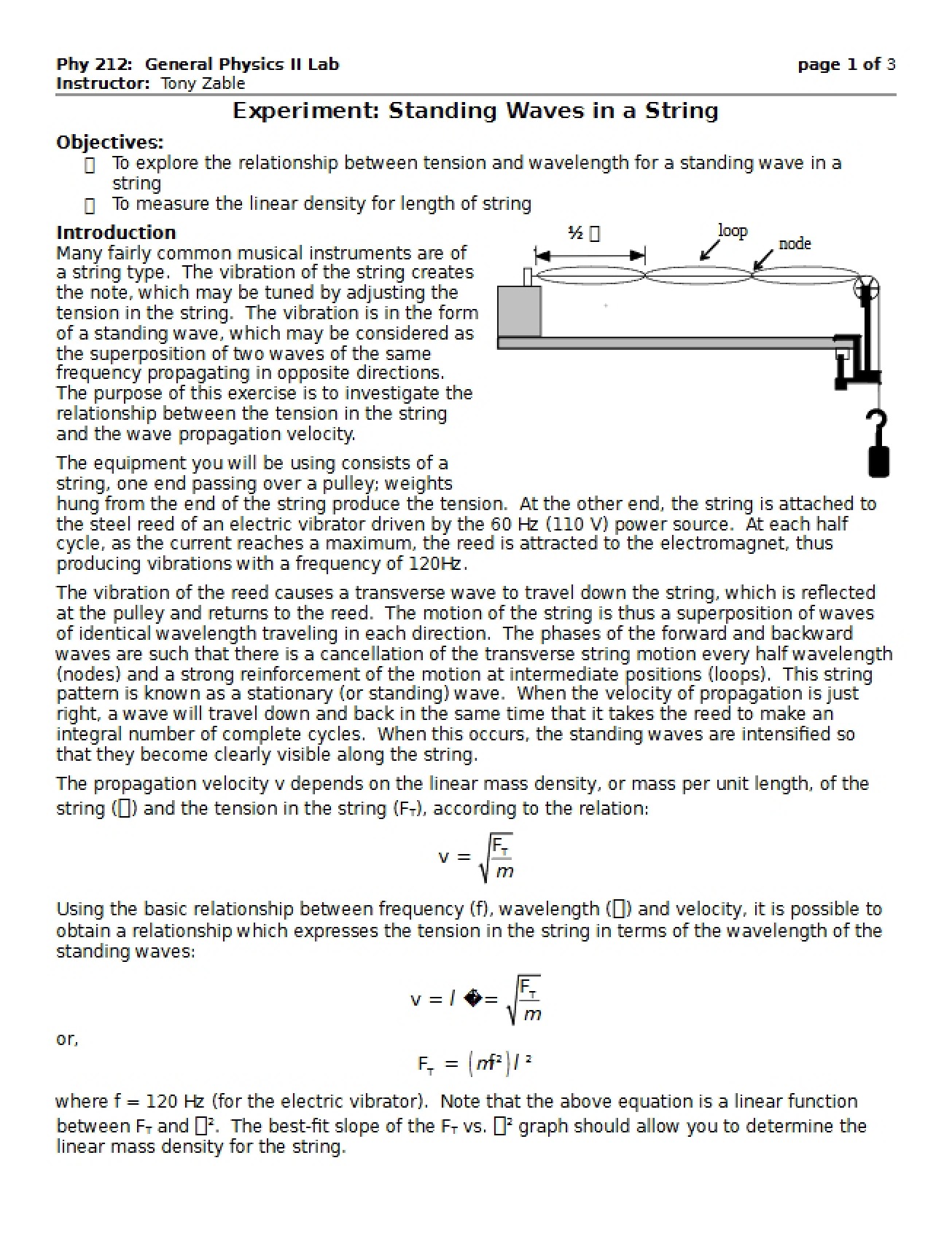 Experiment on Standing Waves in a String