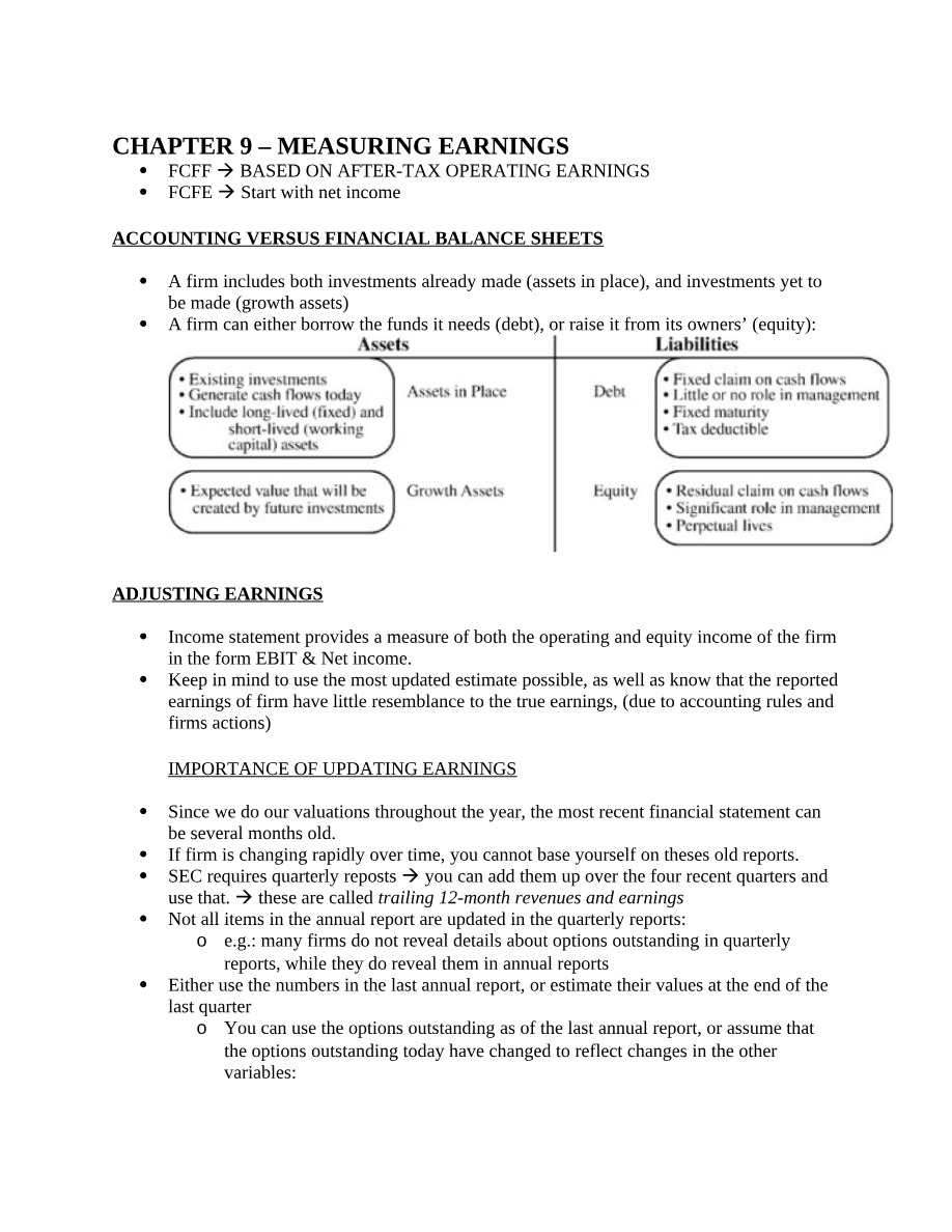 Measuring Earnings - Chapter 9
