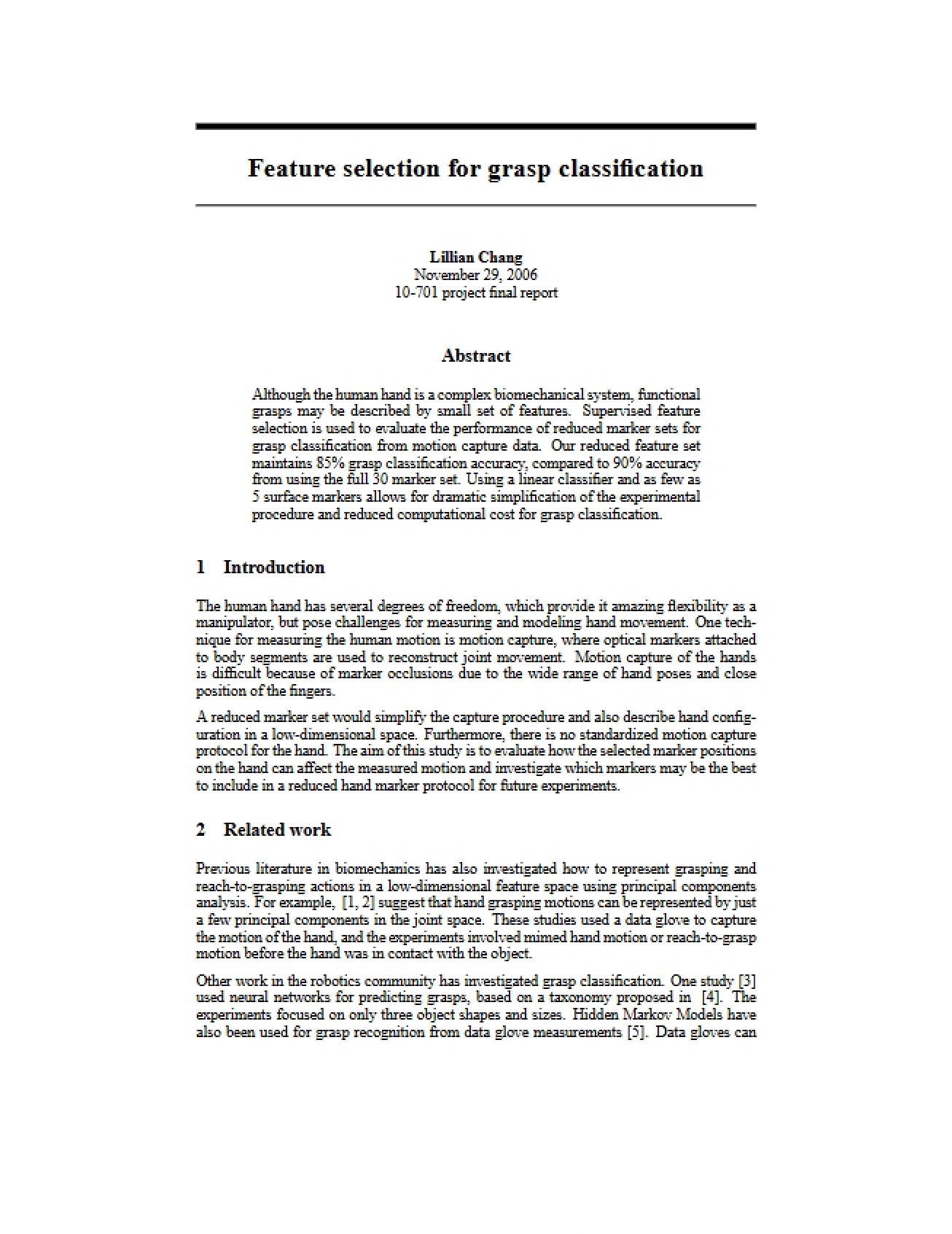 Grasp Classification Feature Selection