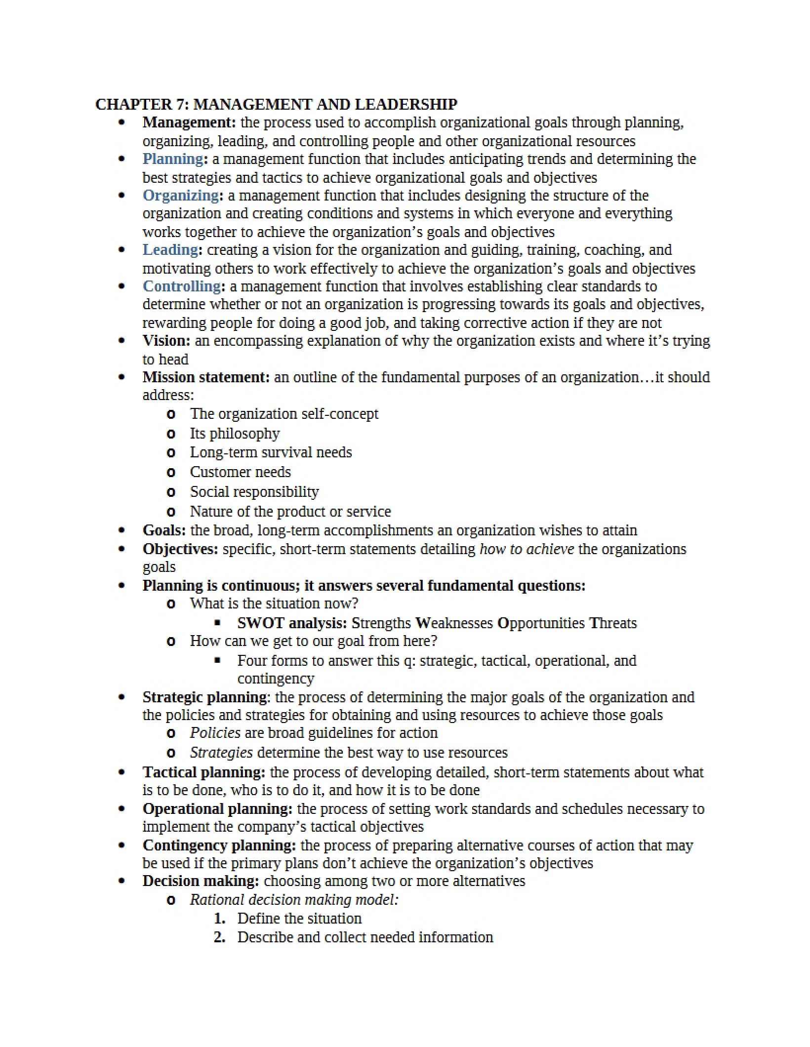 Management and Leadership (Chapter 7)
