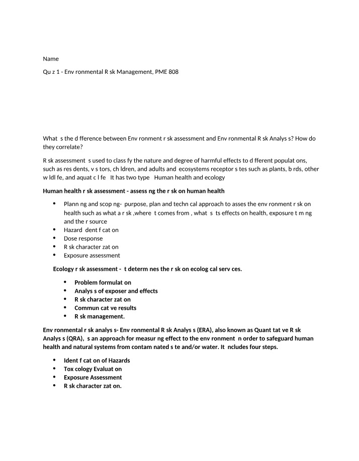 Environmental Risk Assessment - A Comparison
