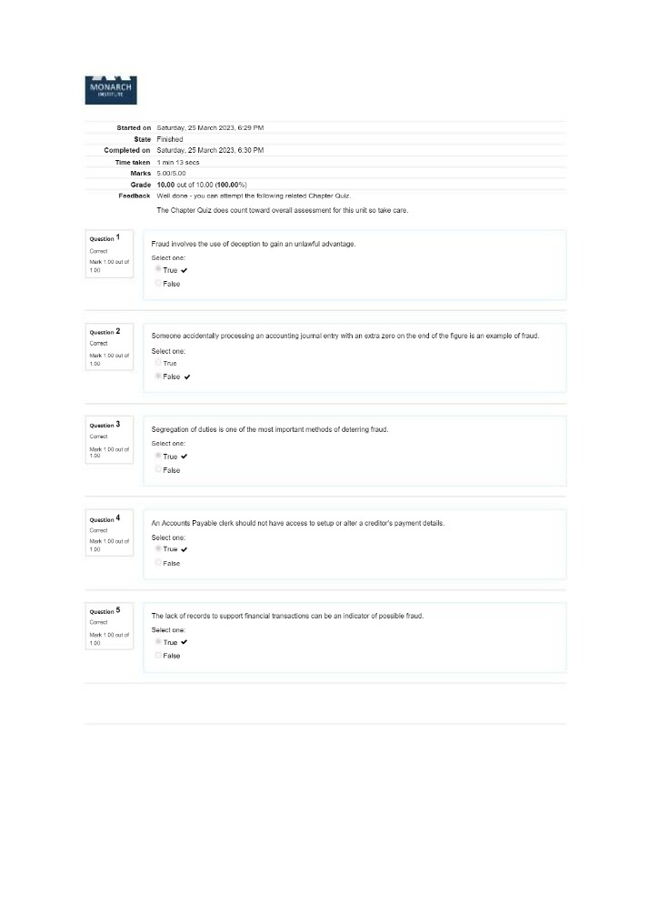 Fraud Prevention Techniques in Accounting Quiz