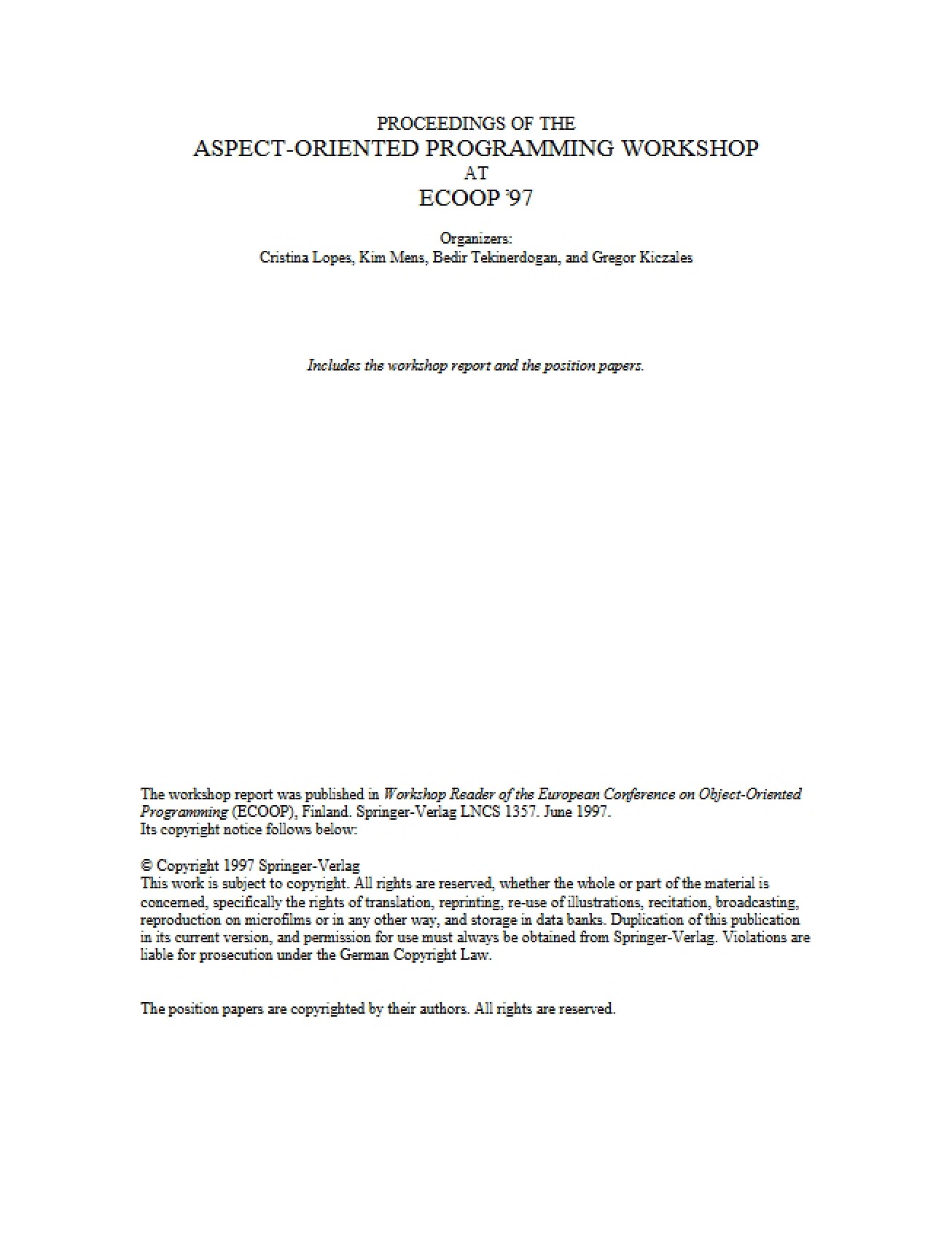 Aspect-Oriented Programming Workshop - Advanced Software Paradigms