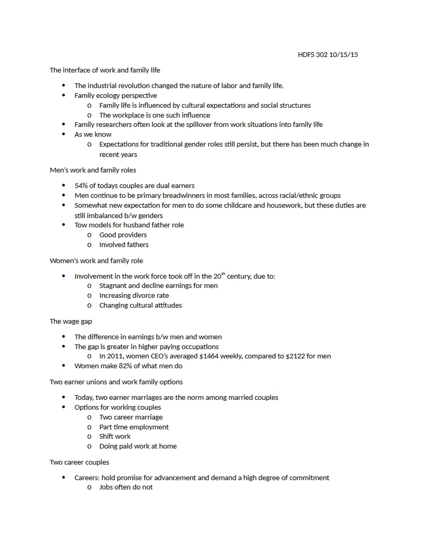 Part Time Jobs and Wage Gap Notes