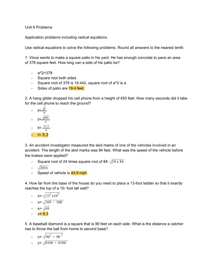 MA109 Unit 6 Problems Review
