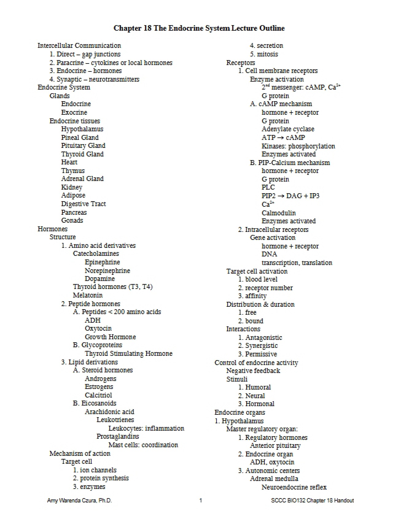 Lecture Notes for Anatomy and Physiology II