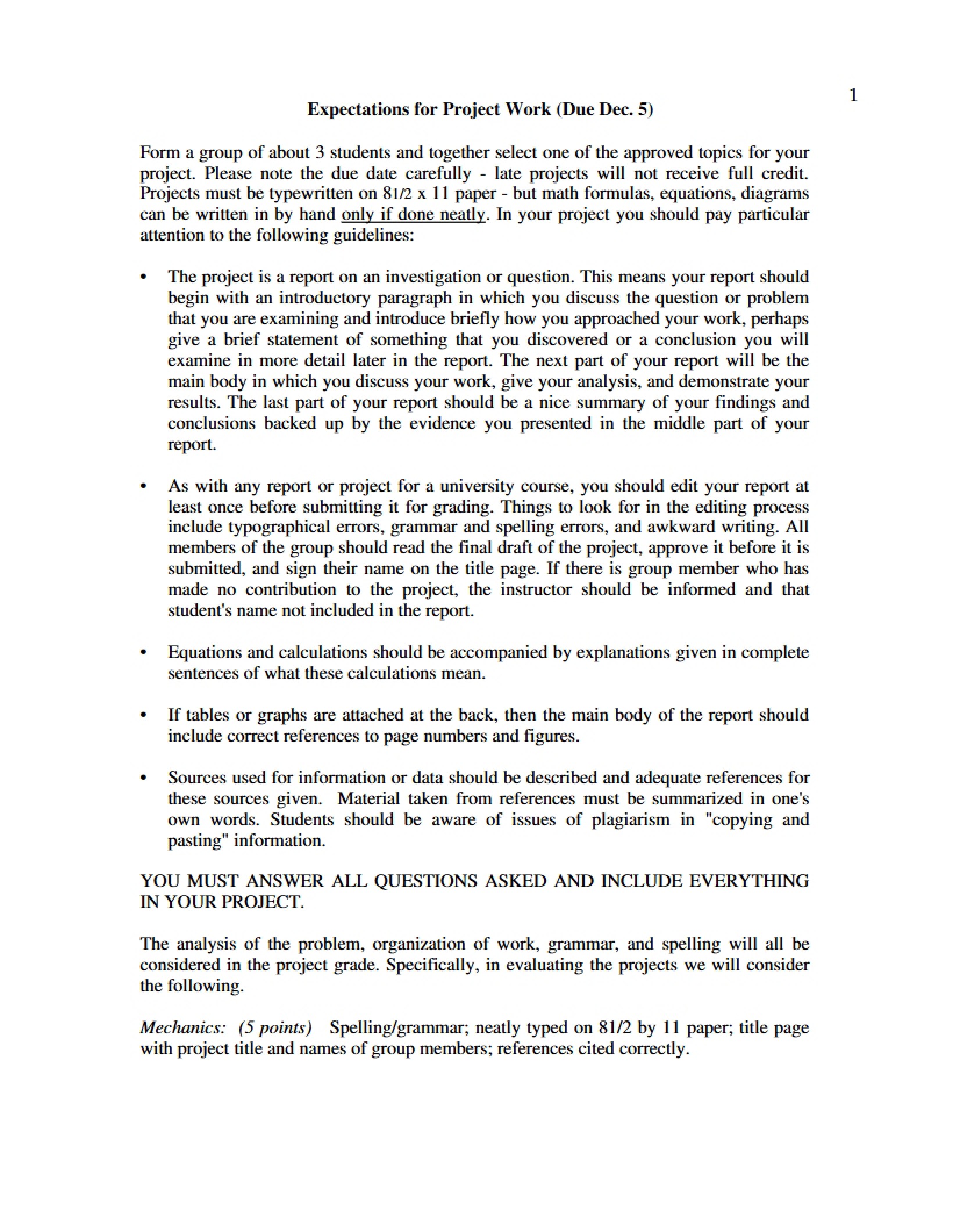 Project Work Requirements