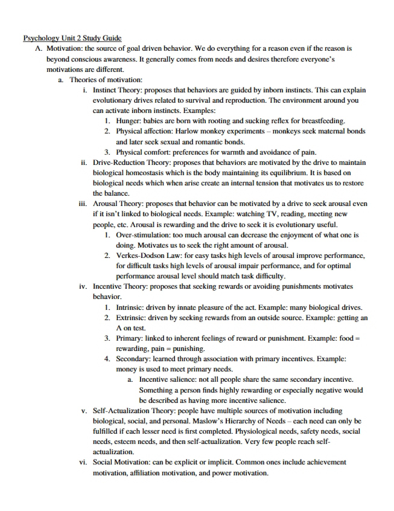 Study Guide for the Second Unit of Psychology