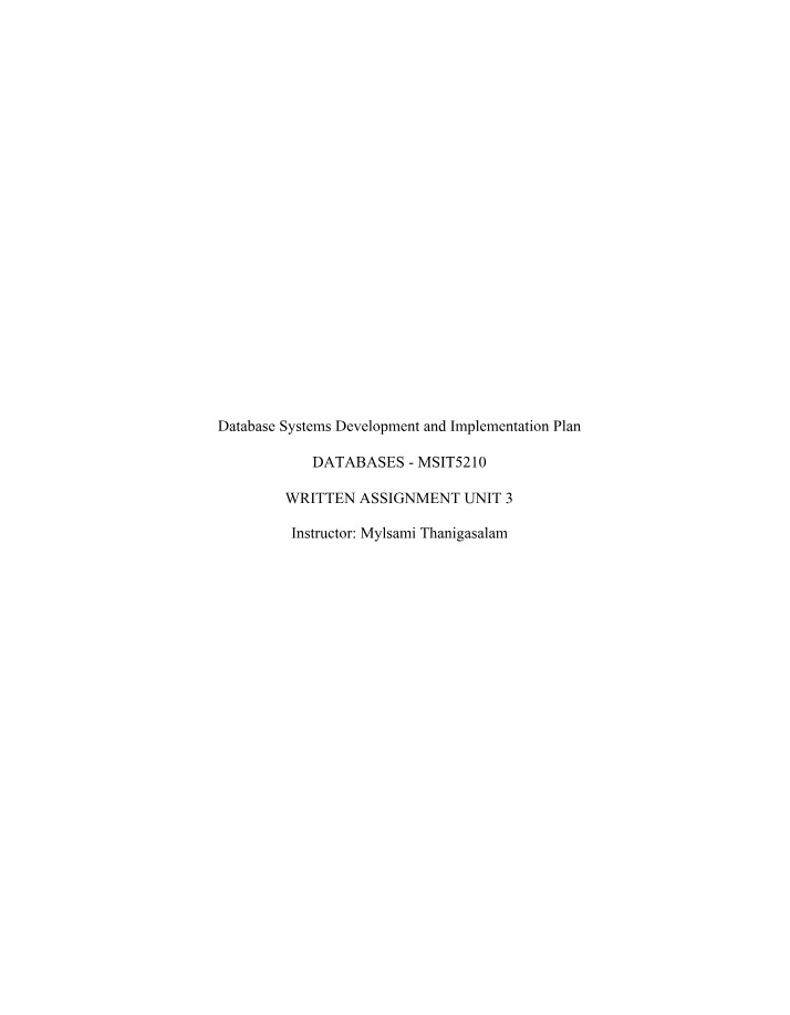 Database Systems Development and Implementation Plan - Farm Store
