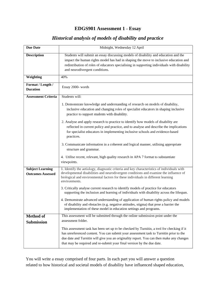 Models of Disability and Inclusive Education - Essay
