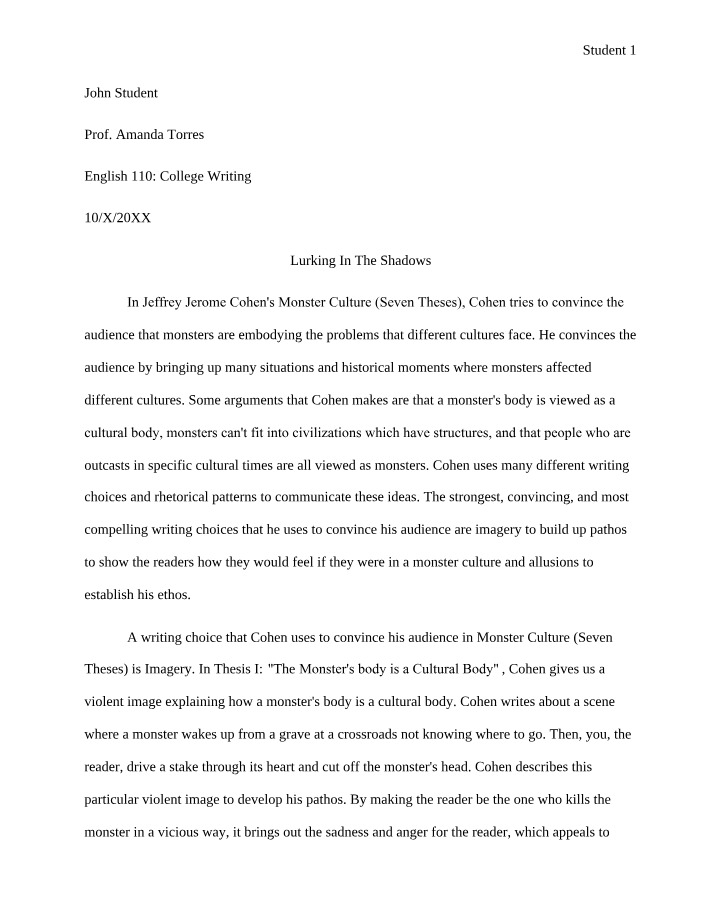 Jeffrey Jerome Cohen's Lurking in the Shadows Analysis