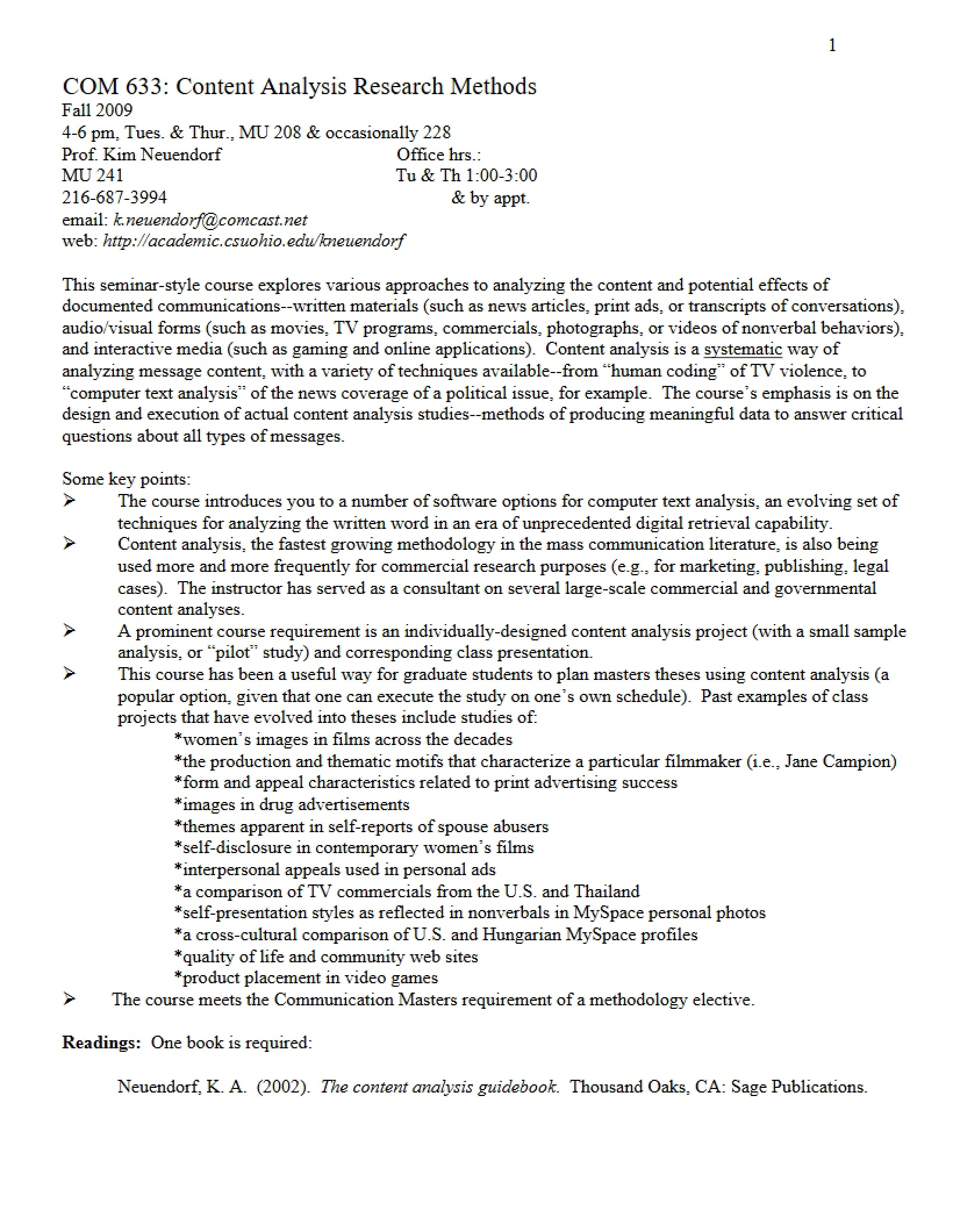Content Analysis Syllabus