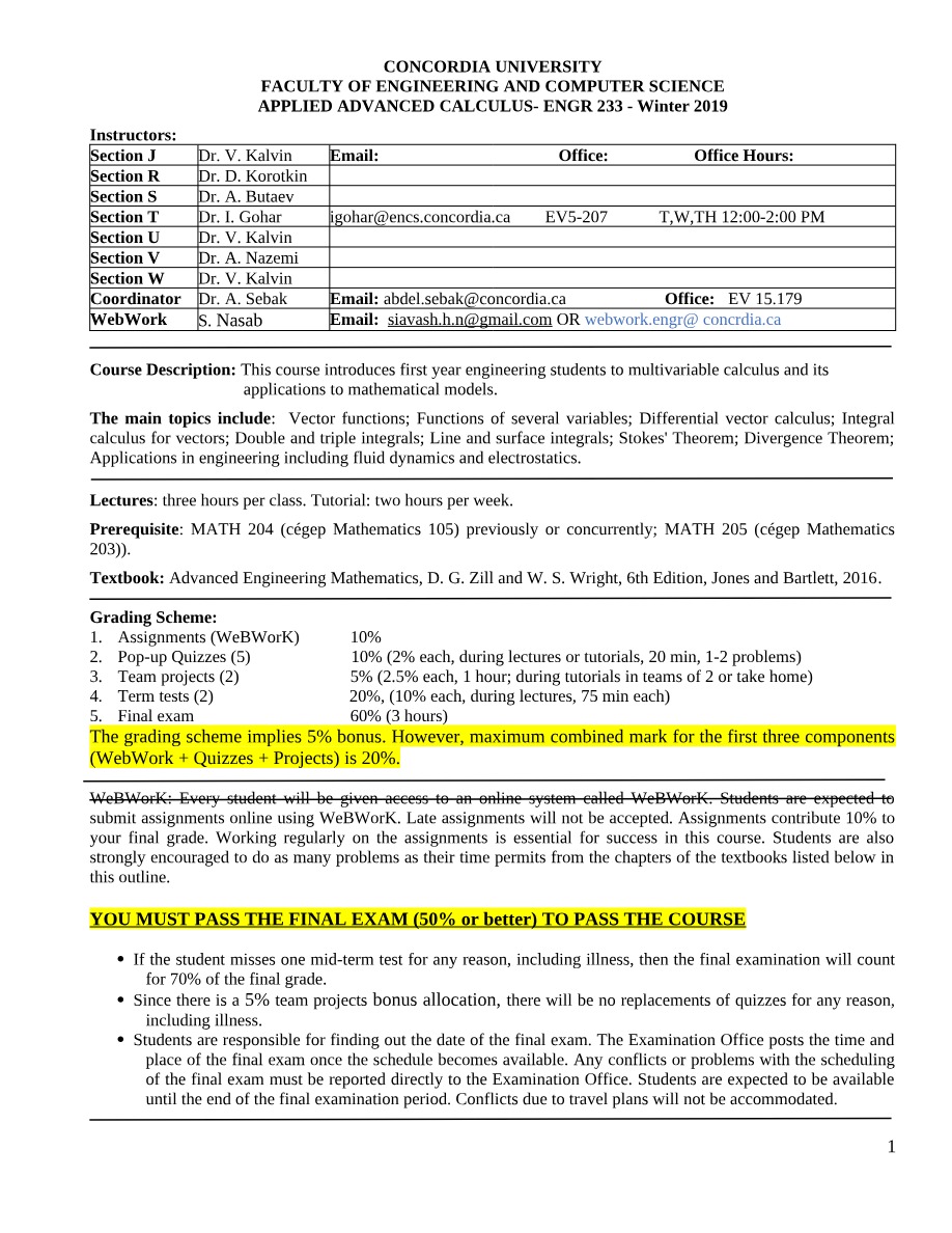 ENGR 233 Winter 2019 Course Outline