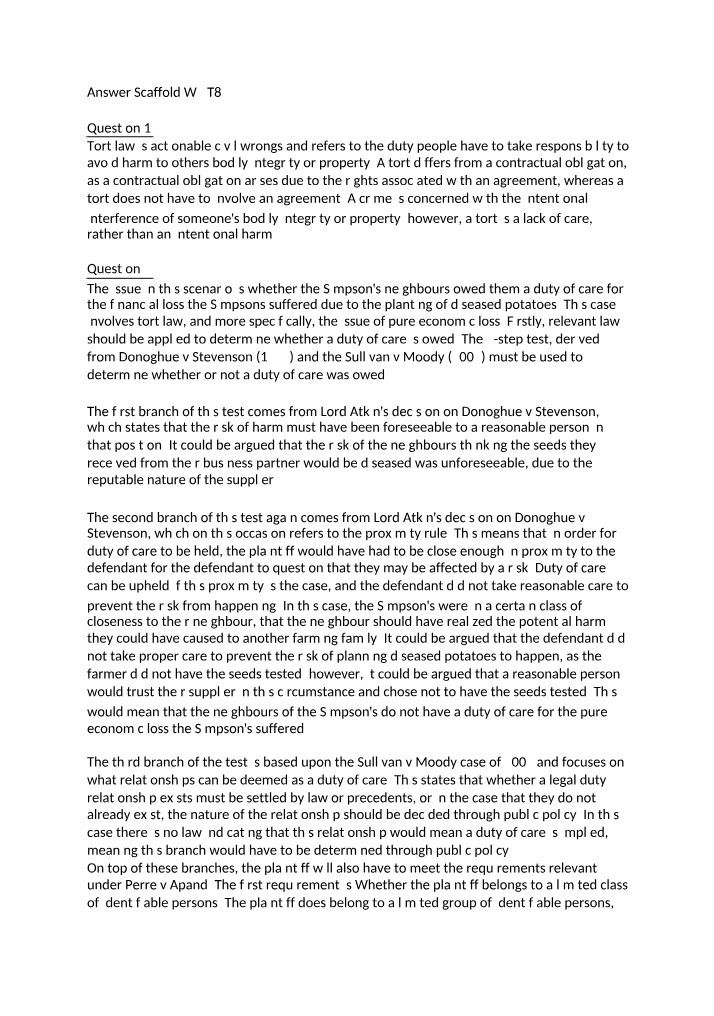 Tort Law Duty of Care - Analyzing Pure Economic Loss