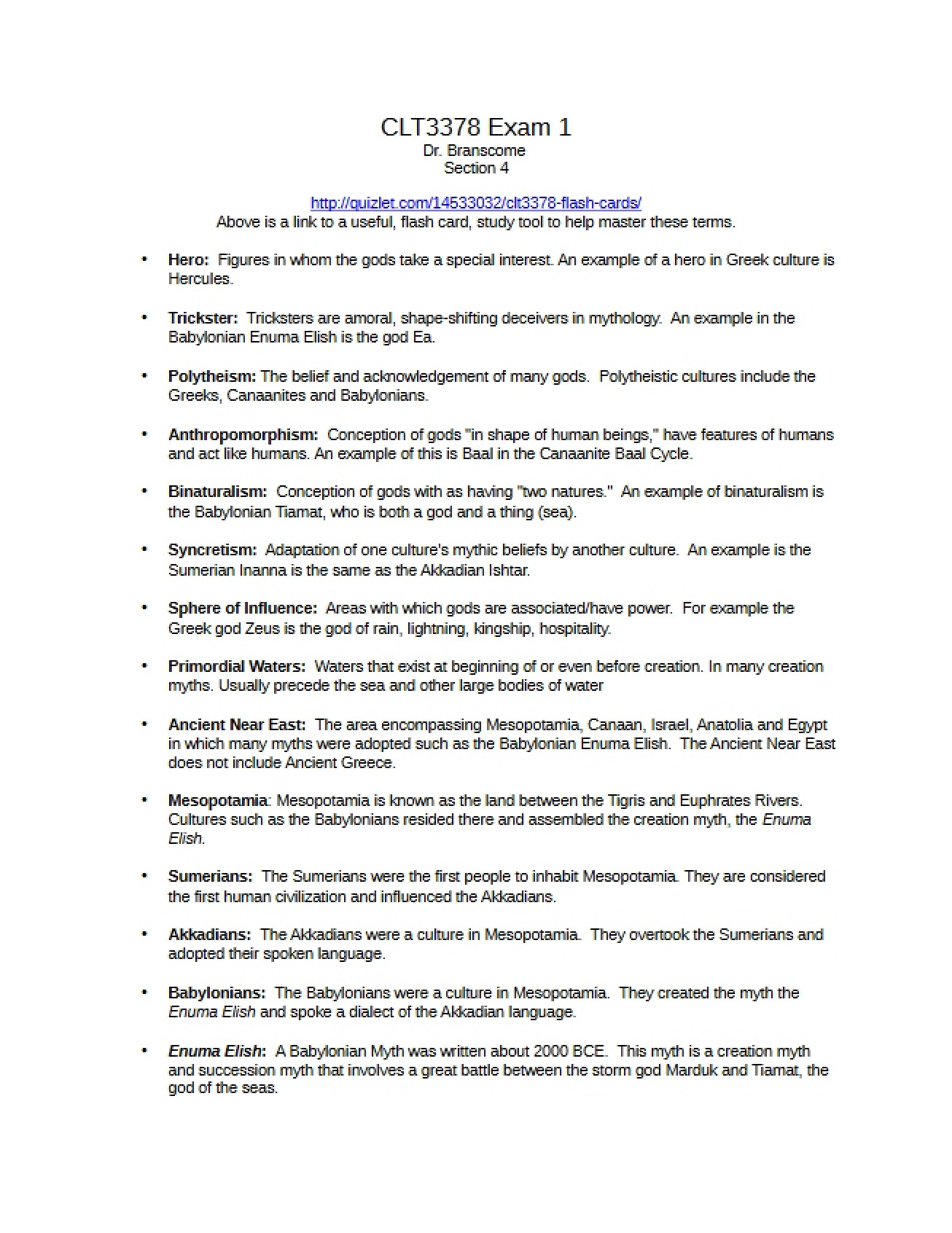 Preparation for the First Mythology Test (Set 5)