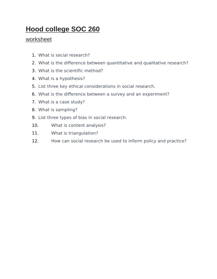 Worksheet for SOC 260