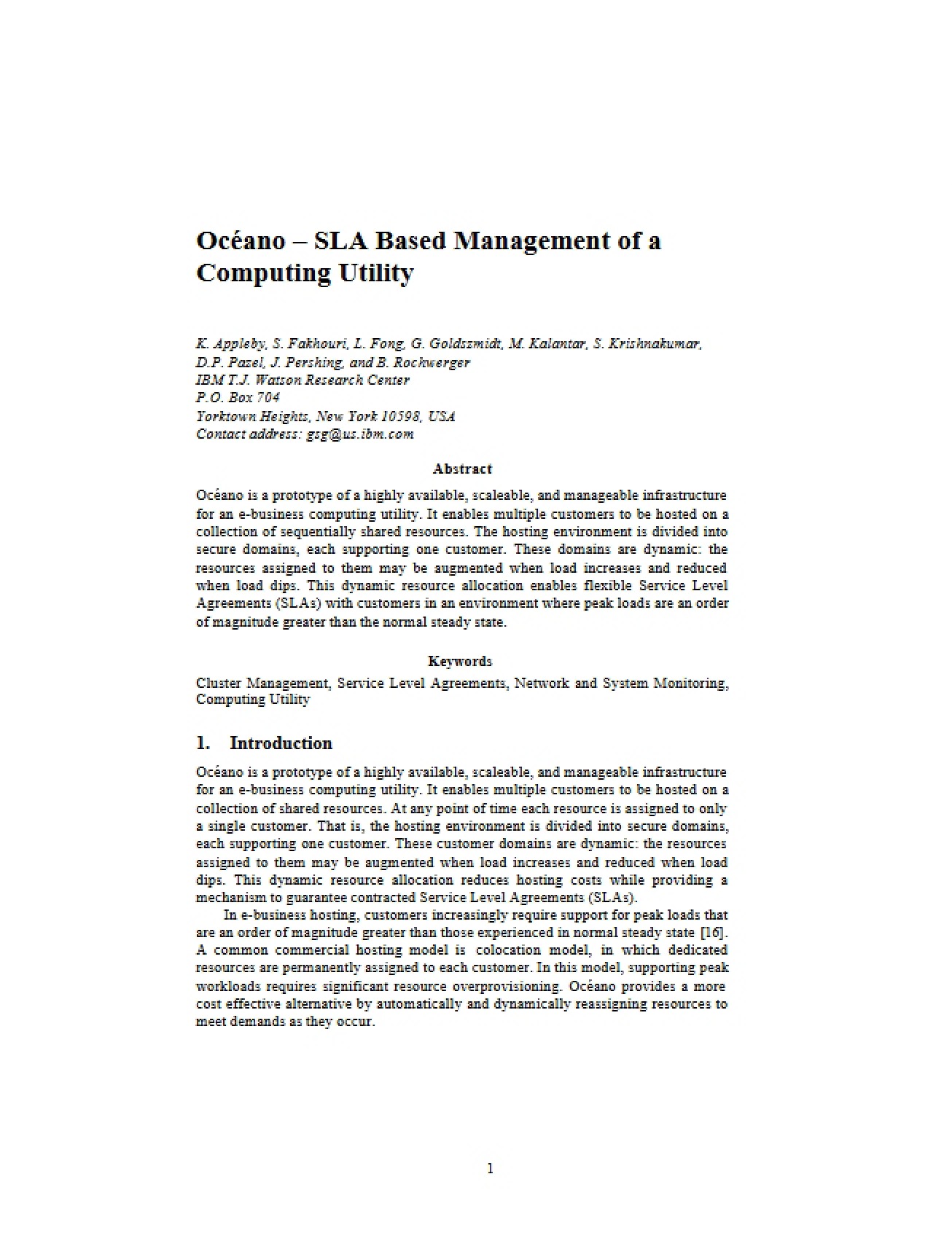 Computing Utility Management via SLA