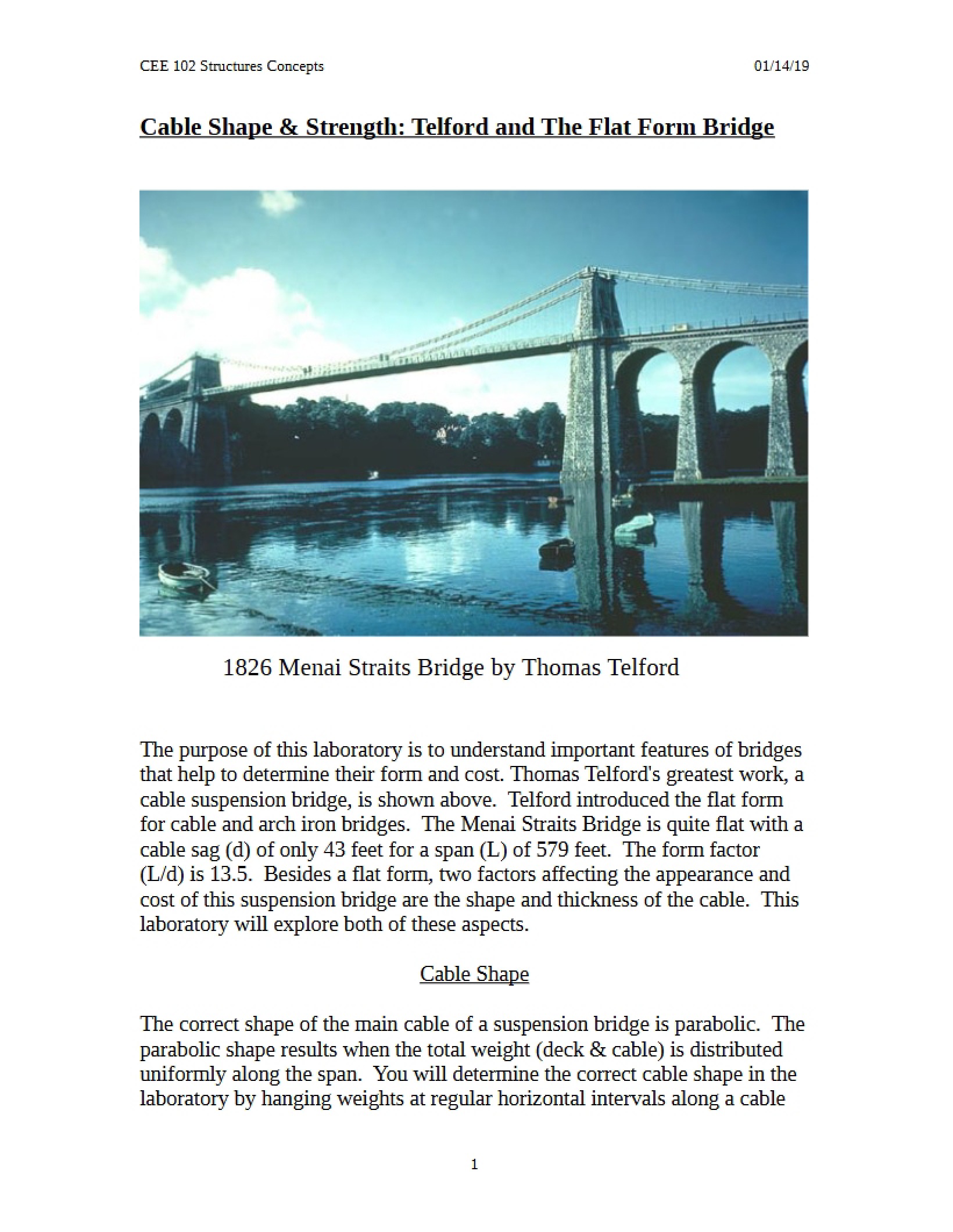 Telford Flat Form Bridge Cable Strength and Shape