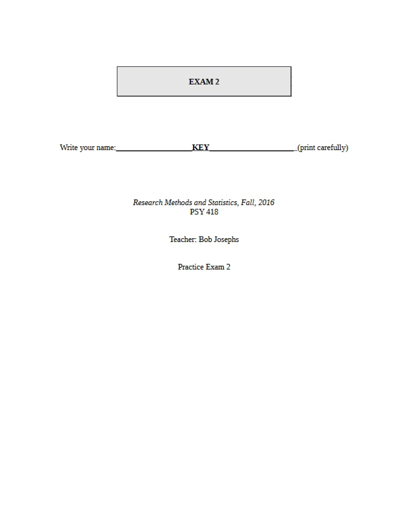 Key for Practice Exam Two