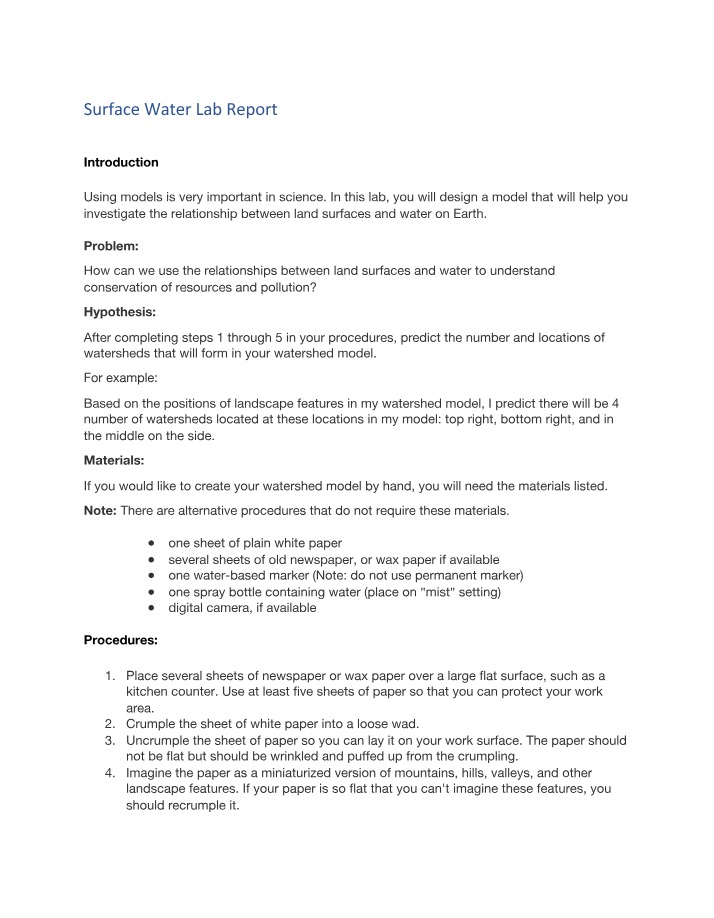 Lab Report - Surface Water