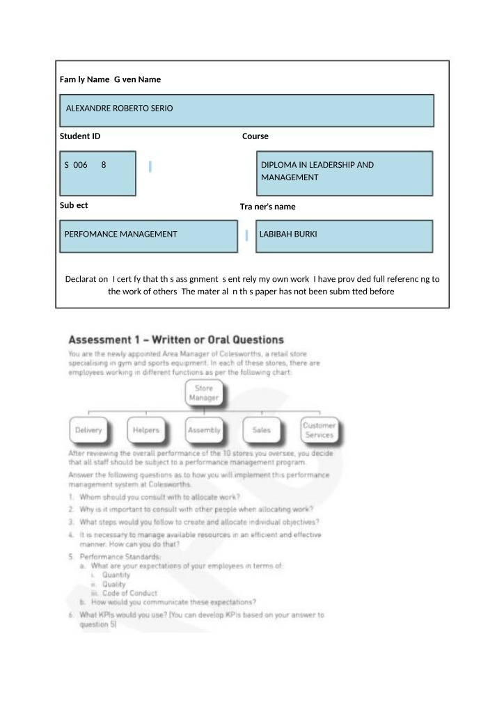 Performance Management Assignment 1