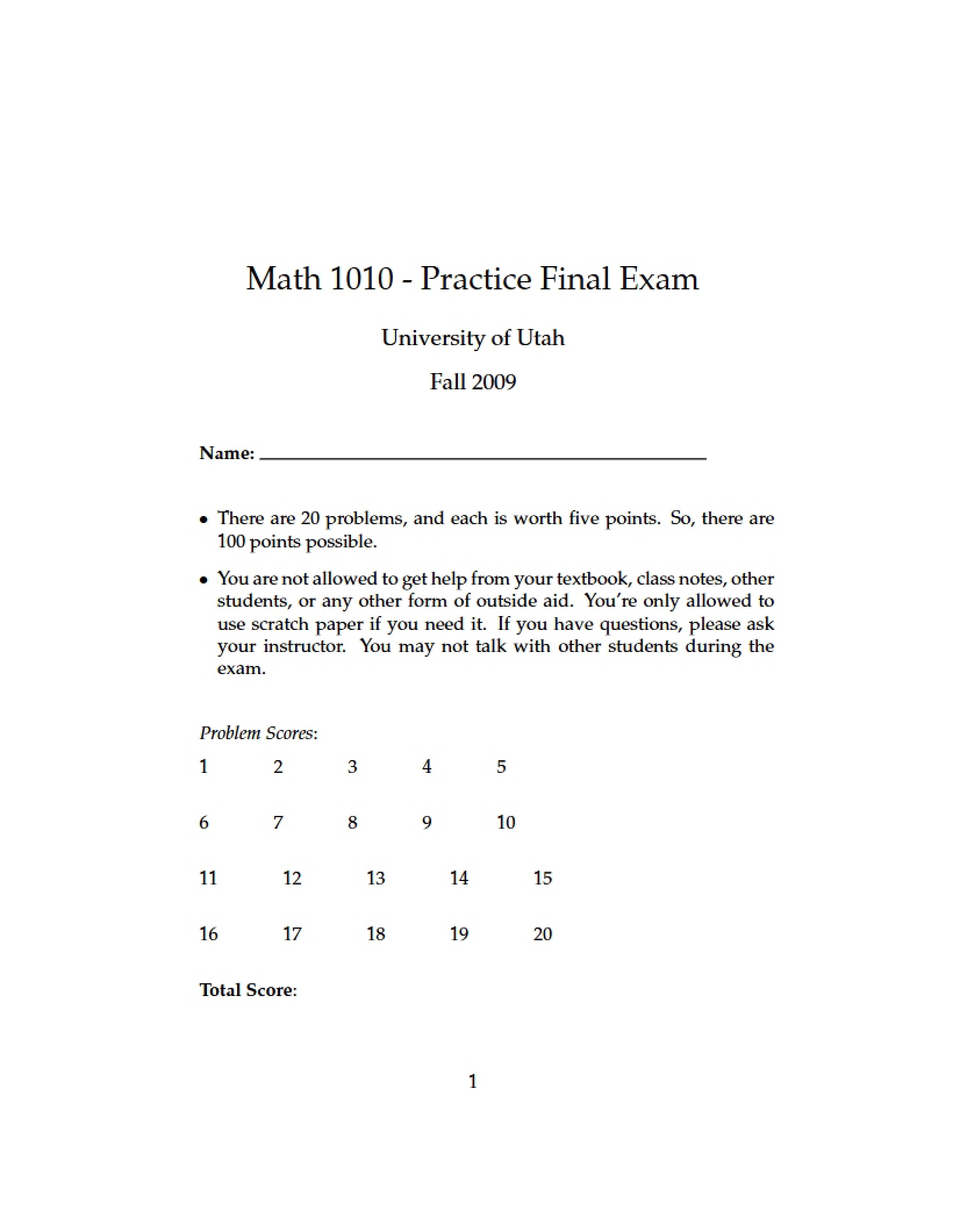Final Exam Practice Test