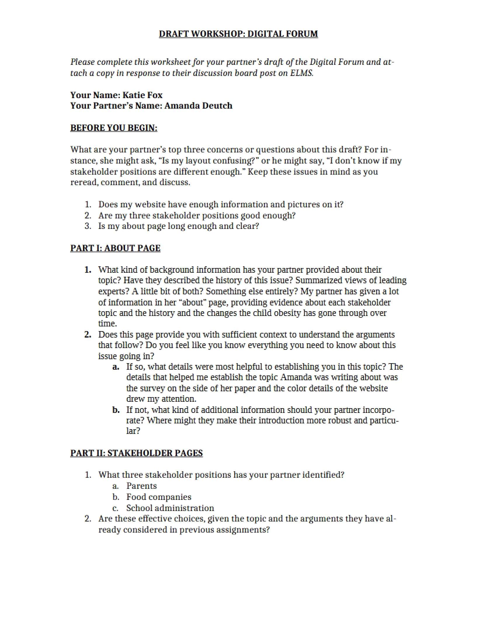 Workshop for Drafts