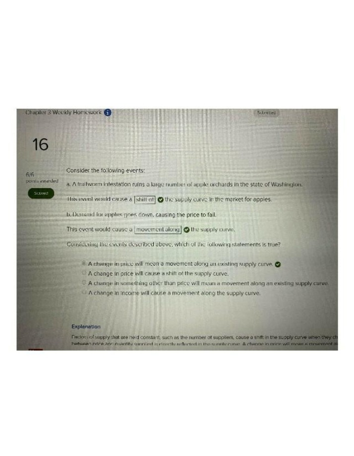 Supply and Demand Effects of Events on Apples Homework