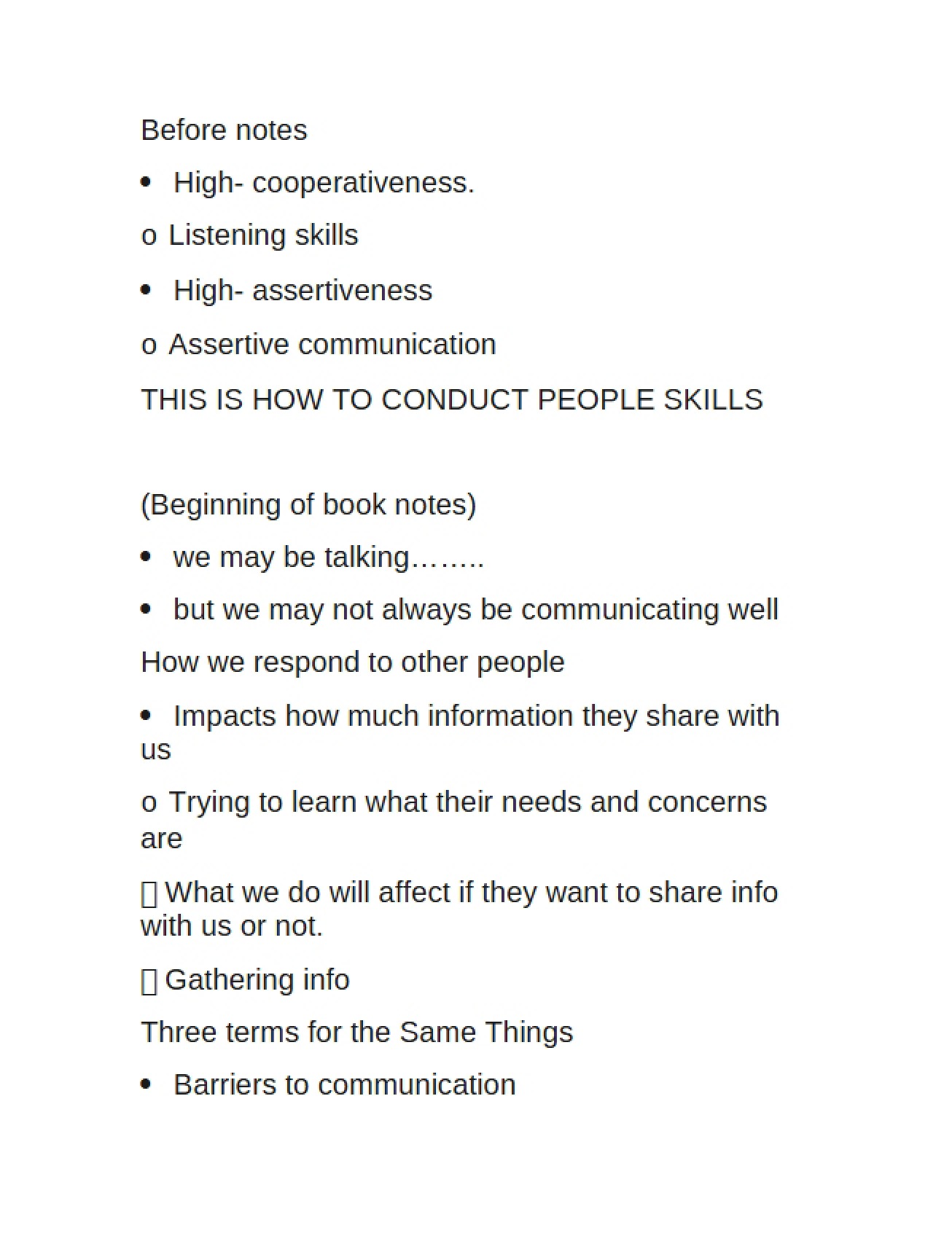 Class Notes Conflict Management