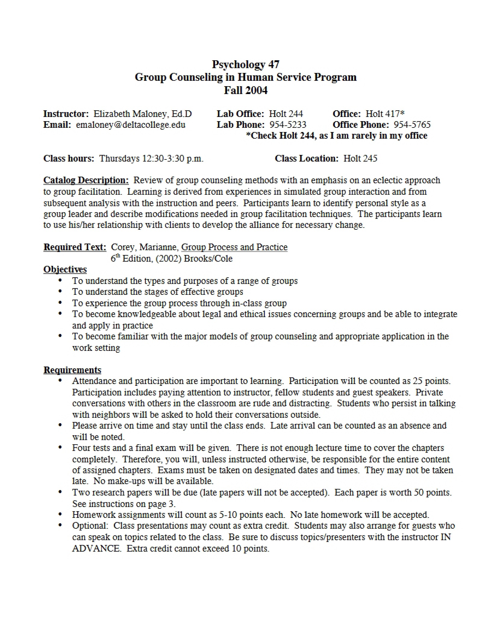 Group Counseling Course Syllabus