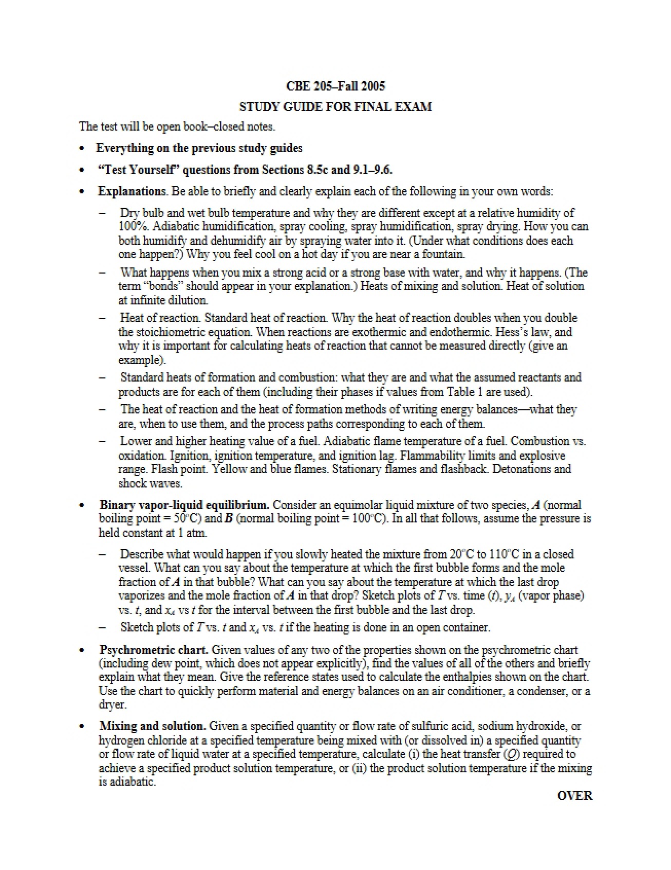 CHE 205 Final Exam Study Guide
