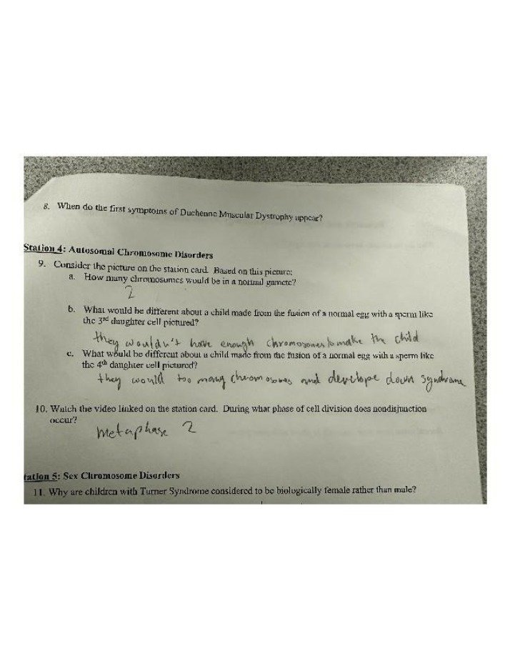 Duchenne Muscular Dystrophy and Chromosome Disorders Exam
