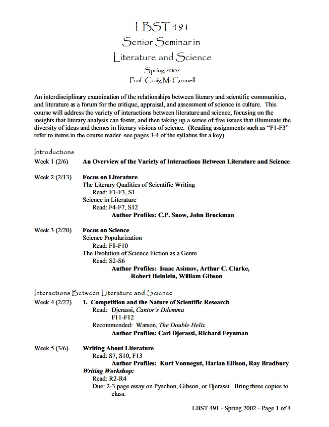 Literature and Sciences Senior Seminar Syllabus V1