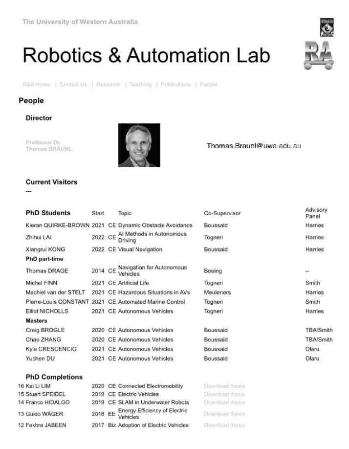 Robotics and Automation Lab - University of Western Australia