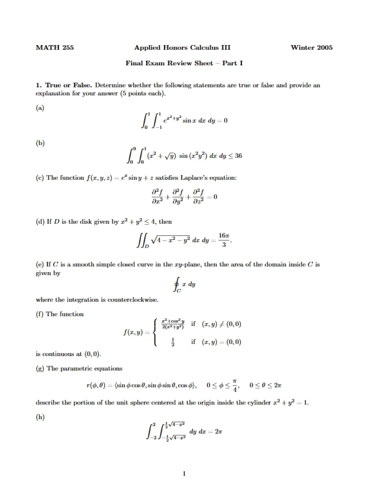 Final Examination Review Guide