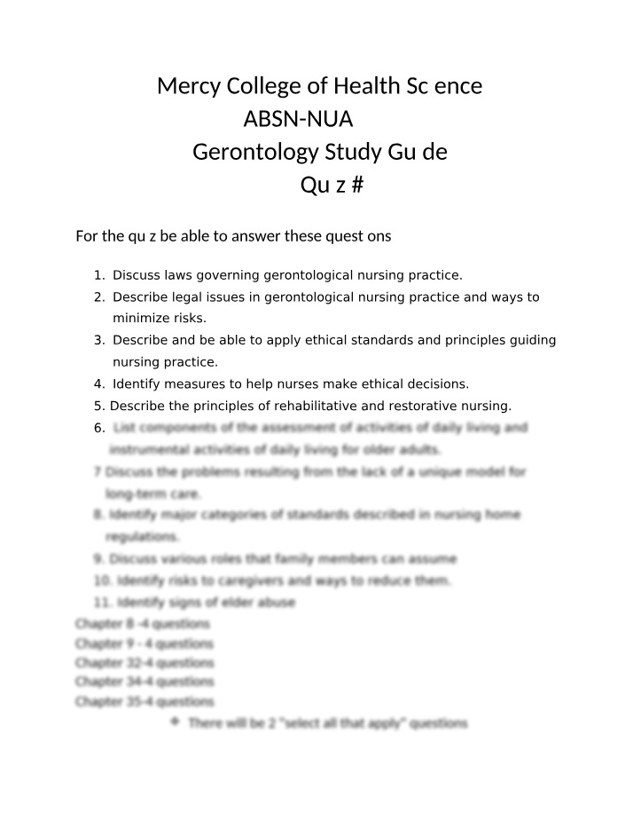 Gerontology Quiz #2 Study Guide